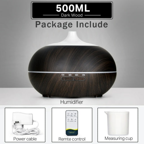 550 500 400 Aromatherapy Essential Oil Diffuser Wood Grain Remote - Big House Home