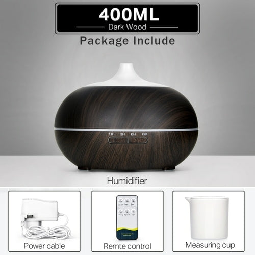550 500 400 Aromatherapy Essential Oil Diffuser Wood Grain Remote - Big House Home