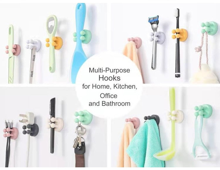 Silicone Toothbrush Razor Holders Hook Wall Door Hooks Towel Key Plug Holder Hangers For Kitchen Bathroom Home Office Organizer - Big House Home