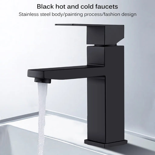 Black Plated Square Stainless Steel Bathroom Basin Faucet Square Vanity Sink Mixer Hot & Cold Lavotory Tap - Big House Home