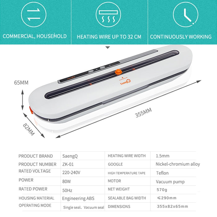 Vacuum Sealer 110V Automatic Commercial Household Food Vacuum Sealer Packaging Machine Include 10Pcs Bags - Big House Home