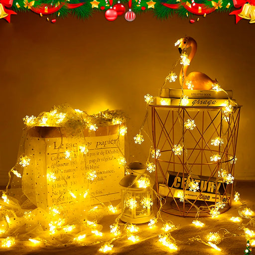 Snowflake Christmas LED Lights String Garland 2023 Christmas Decoration Navidad New Year Decorative Holiday Fairy Light for Room - Big House Home