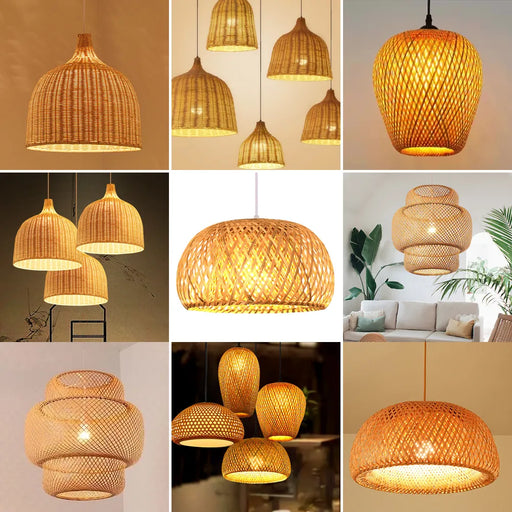 Hand Knitted Chinese Style Weaving Hanging Lamps 18/19/30cm Restaurant Home Decor Lighting Fixtures Bamboo Pendant Lamp - Big House Home