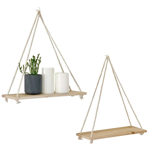 Wooden Rope Swing Wall Hanging Plant Flower Pot Tray Mounted Floating Wall Shelves Nordic Home Decoration Moredn Simple Design - Big House Home