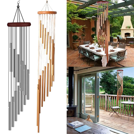 12 Tubes Wind Chimes Aluminum Tube + Pine Metal Pipe Wind Chimes Bells Decor Outdoor Yard Decoration Large Wind Chimes Bells - Big House Home