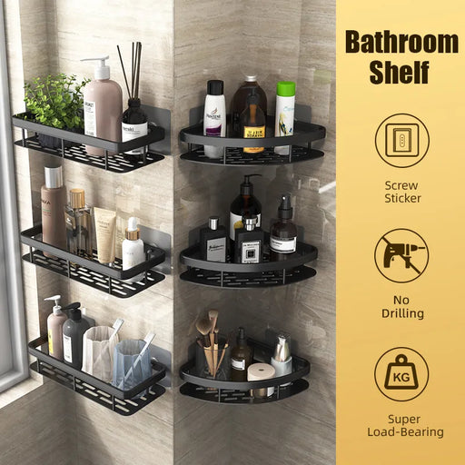 Bathroom Shelf Kitchen Storage Organizer Aluminum Alloy Shower Shelf Bathroom Accessories No Drilling Wall Shelf - Big House Home