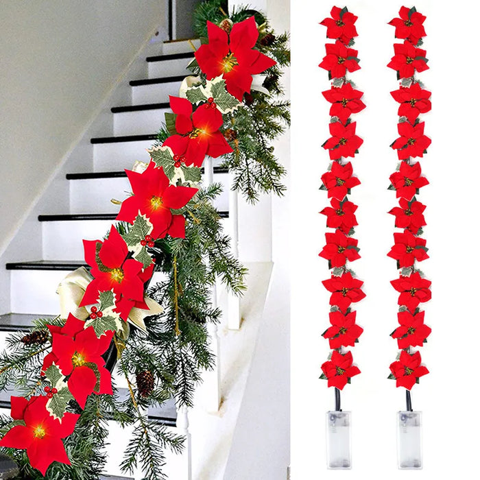 Poinsettia Christmas Flowers Garland String Lights Xmas Tree Ornaments Indoor/Outdoor Party Decor Christmas Decoration Navidad - Big House Home