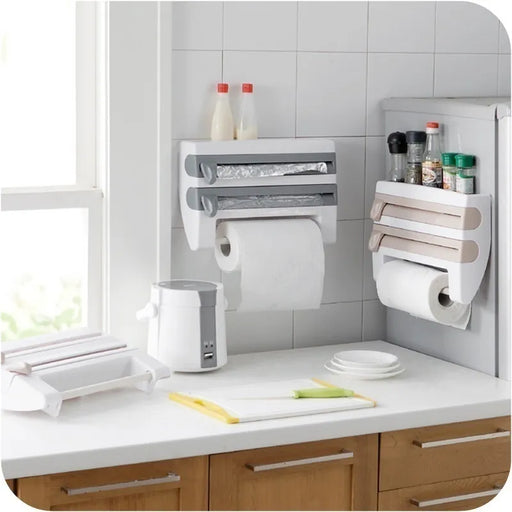 Wall-Mount Paper Towel Holder Sauce Bottle Rack 4In1 Cling Film Cutting Holder Mutifunction Kitchen Organizer Kitchen Accessorie - Big House Home