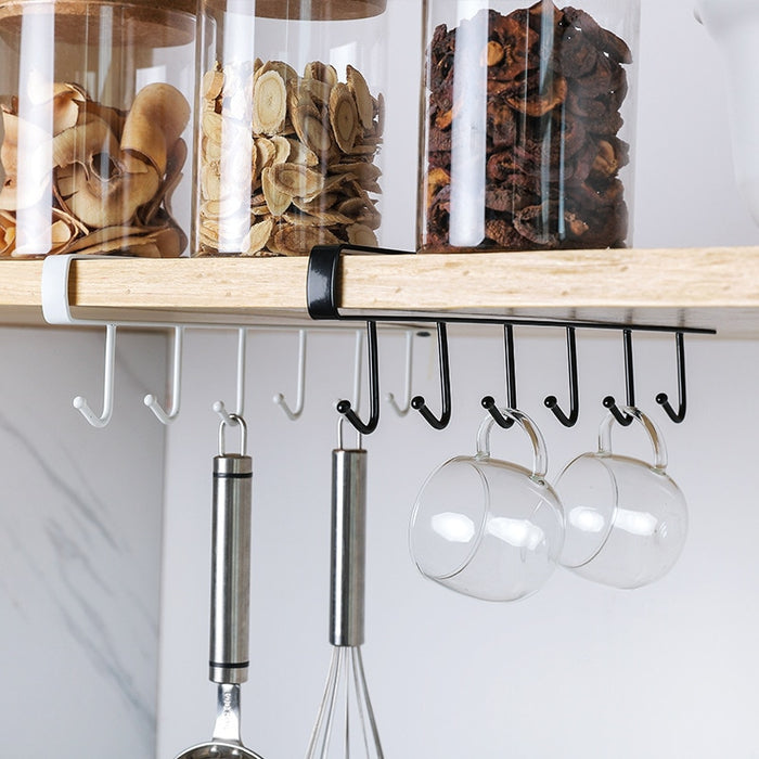6 Hooks Storage Shelf Metal Under Shelves Hanging Rack Cup Utensils Holder Wardrobe Kitchen Bathroom Organizer Home Accessories - Big House Home