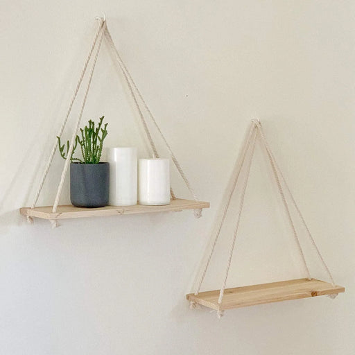 Wooden Rope Swing Wall Hanging Plant Flower Pot Tray Mounted Floating Wall Shelves Nordic Home Decoration Moredn Simple Design - Big House Home