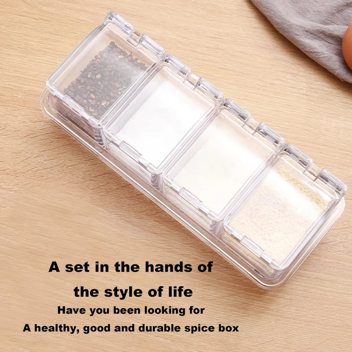 Clear Seasoning Box, Set of 4 Crystal Seasoning Storage Container with Spoon Clear Seasoning Rack Spice Pots for Pepper Spice - Big House Home