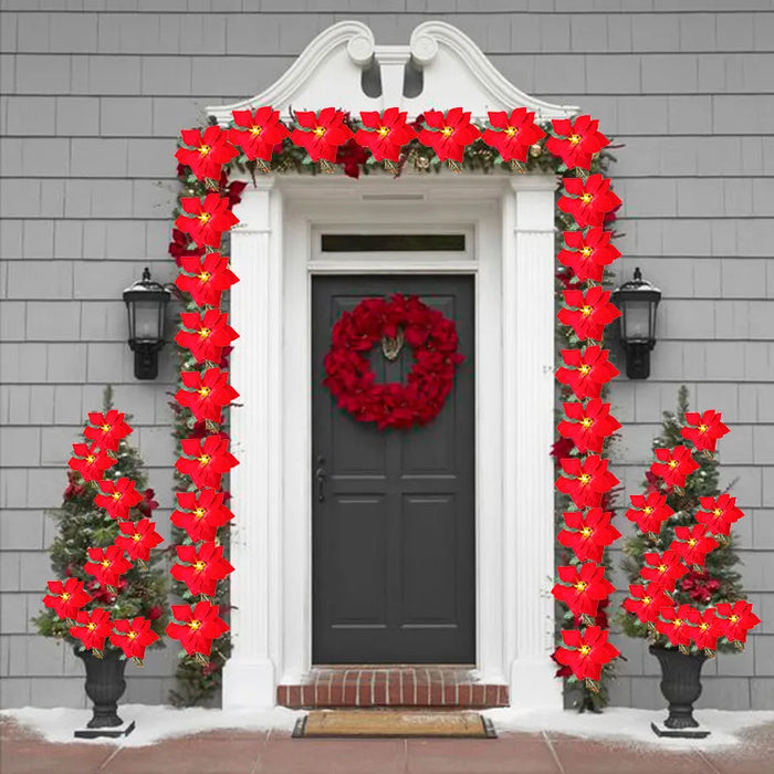 Poinsettia Christmas Flowers Garland String Lights Xmas Tree Ornaments Indoor/Outdoor Party Decor Christmas Decoration Navidad - Big House Home