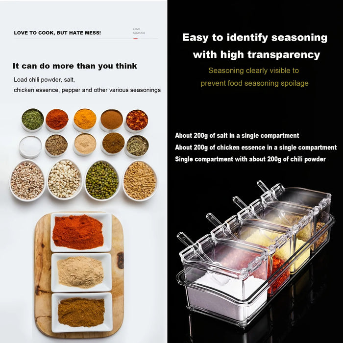 Clear Seasoning Box, Set of 4 Crystal Seasoning Storage Container with Spoon Clear Seasoning Rack Spice Pots for Pepper Spice - Big House Home