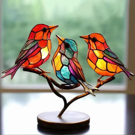 New Stained Branch Bird Tabletop Ornament Double Sided Colorful Bird Series Animal Shape Craft Home Decoration Ornament - Big House Home