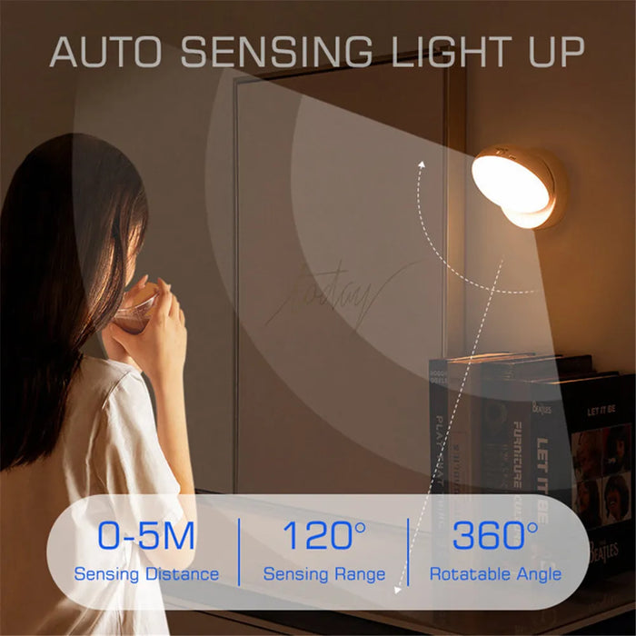 360 Rotated PIR Motion Sensor LED Night Light Wall Lamps Rechargeable Under Cabinet Light Wireless Closet Night Lamp - Big House Home