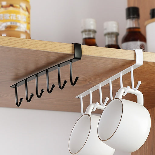 6 Hooks Storage Shelf Metal Under Shelves Hanging Rack Cup Utensils Holder Wardrobe Kitchen Bathroom Organizer Home Accessories - Big House Home