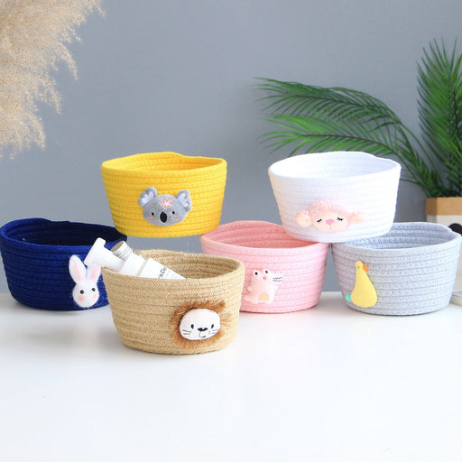 Cartoon Animal Handmade Woven Storage Basket Kids Toys Desktop Organizer Sundries Cute Lion Storage Box Baby Room Table Decor - Big House Home