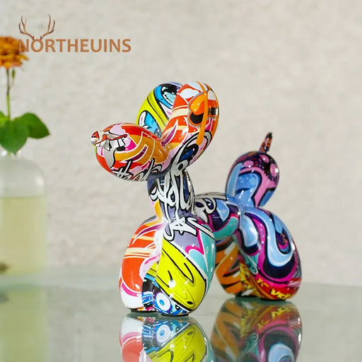 Resin Graffiti Balloon Dog Figurines for Interior Home Desktop Decoration Painting Colorful Art Animals Statue Crafts Decor Item - Big House Home
