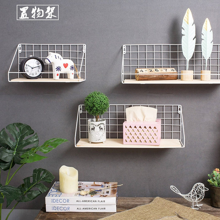Wooden Iron Wall Shelf Wall Mounted Storage Rack Organization for Kitchen Bedroom Home Decor Kid Room DIY Wall Decoration Holder - Big House Home