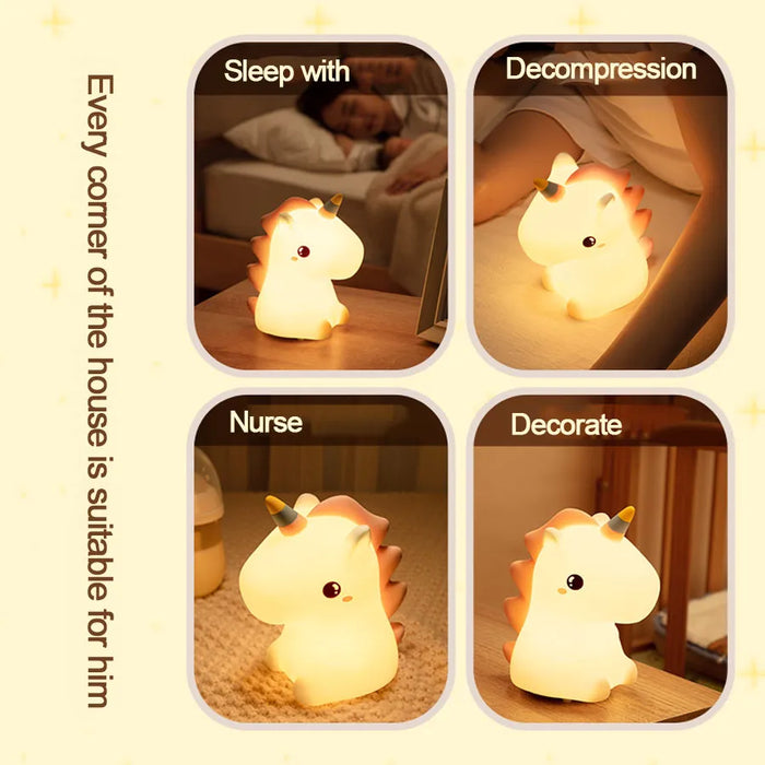 unicorn Cute Silicone LED Night Light For Kids children USB Rechargeable Cartoon Animal bedroom decor Touch Night Lamp for gifts - Big House Home