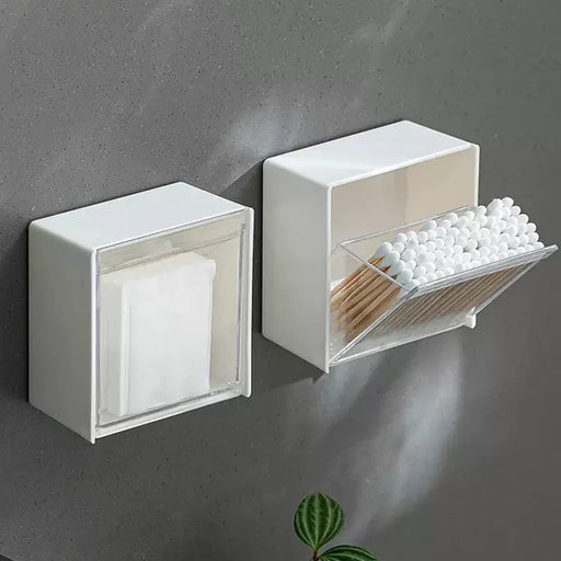 Plastic Wall Mounted Storage Boxes Dustproof Bathroom Organizer for Cotton Swabs Makeup Adhesive Small Jewelry Holder Box - Big House Home